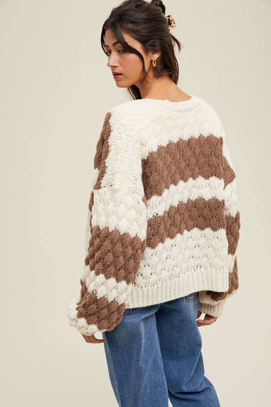Cleo Textured Striped Sweater Cardigan