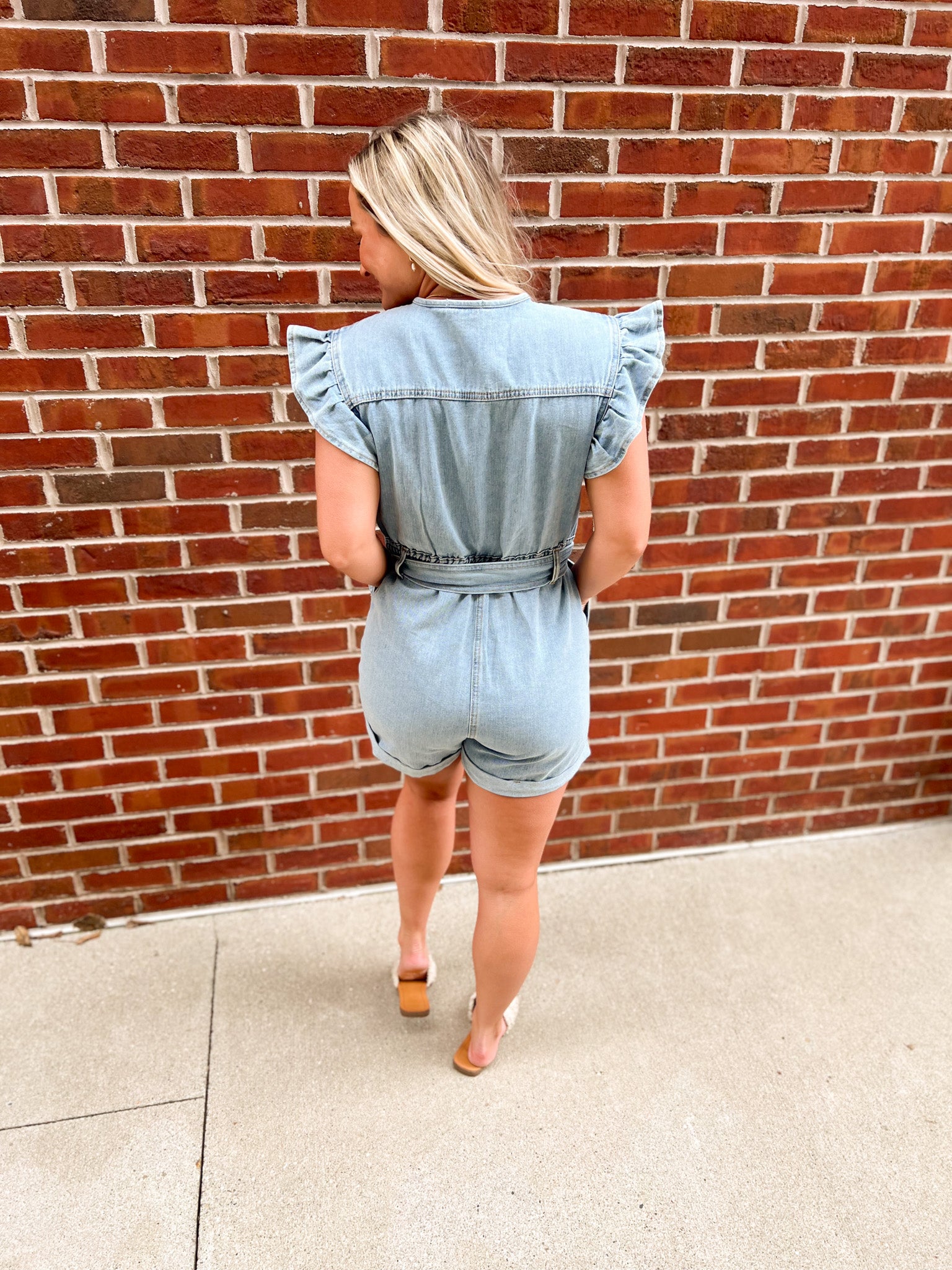 Daisy Mercantile Denim Ruffle Sleeve Romper