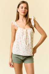 Floral Printed Cotton Eyelet Ruffle Strap