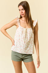 Floral Printed Cotton Eyelet Ruffle Strap