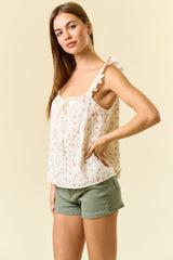 Floral Printed Cotton Eyelet Ruffle Strap