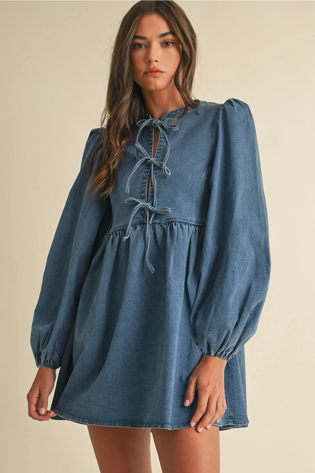 denim bow dress Sassy Shortcake Doll this dress has an adorable embroidered bow design Carolina Denim Bow Mini Dress