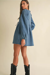 Georgie Denim Bow Mini Dress