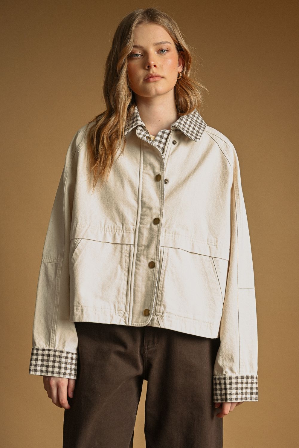 Gingham Collared Twill Jacket