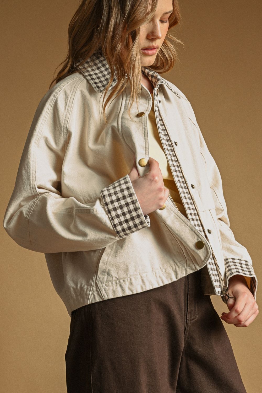Gingham Collared Twill Jacket