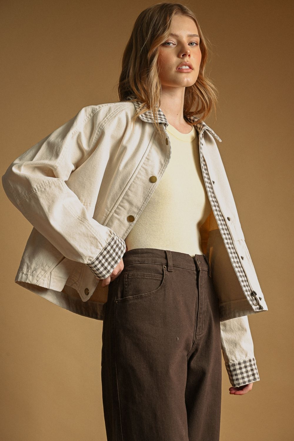 Gingham Collared Twill Jacket