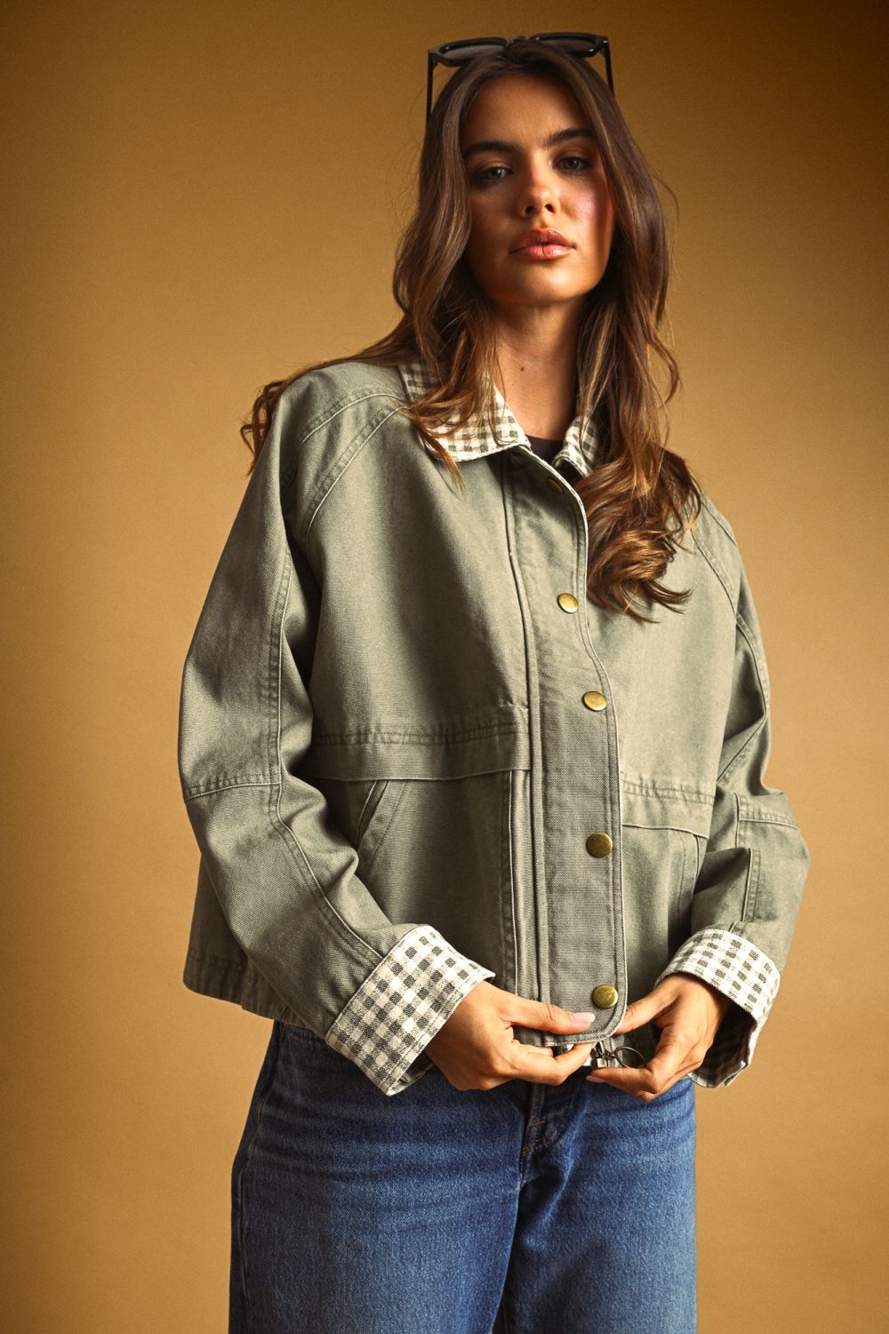 Gingham Collared Twill Jacket