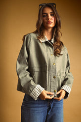 Gingham Collared Twill Jacket