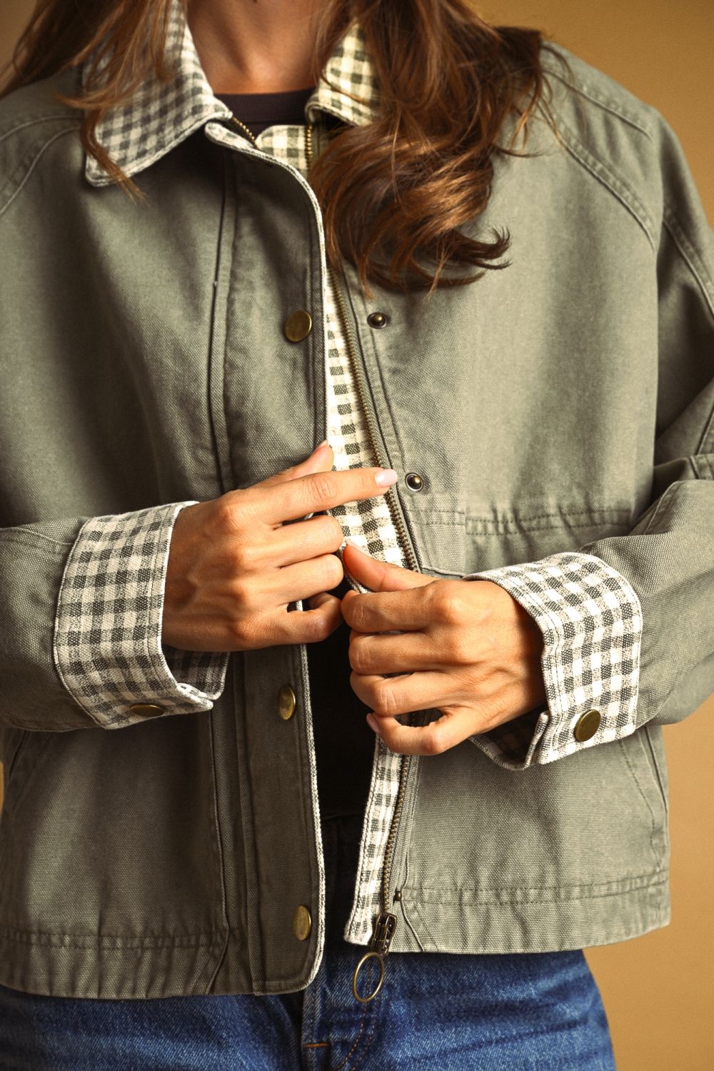 Gingham Collared Twill Jacket