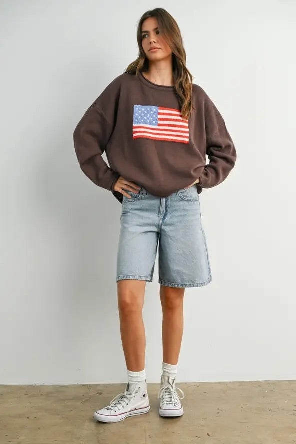 Graphic Knit Long Sleeve Top