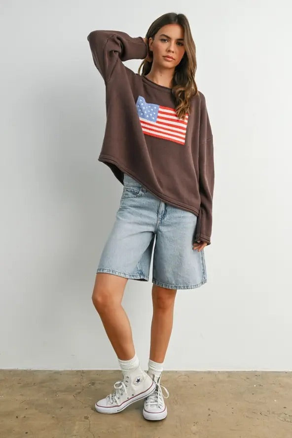 Graphic Knit Long Sleeve Top