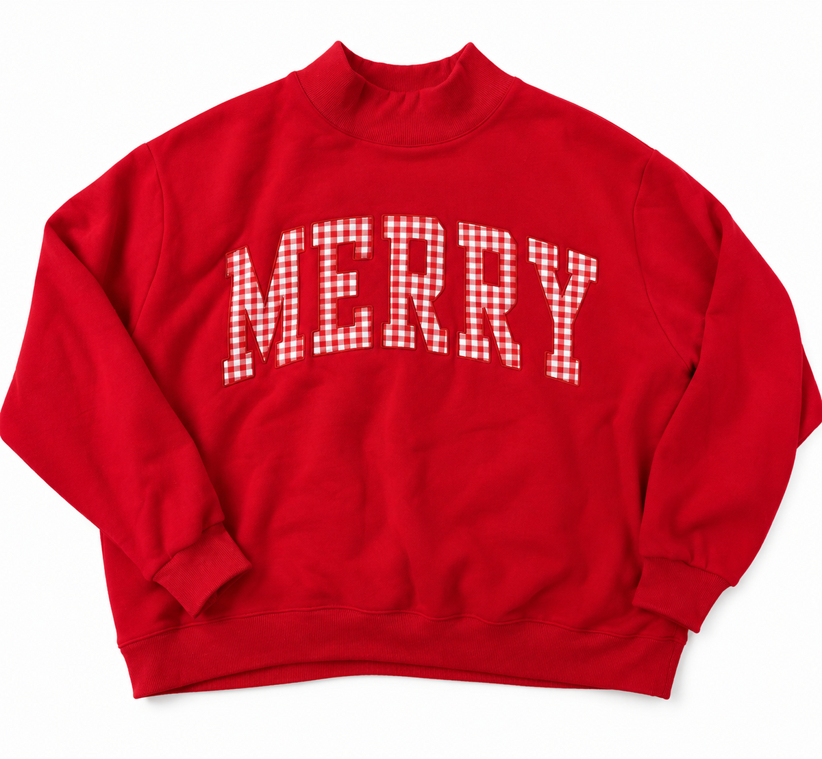 Daisy Mercantile Merry Mockneck Sweatshirt front embroidery detail (Red)