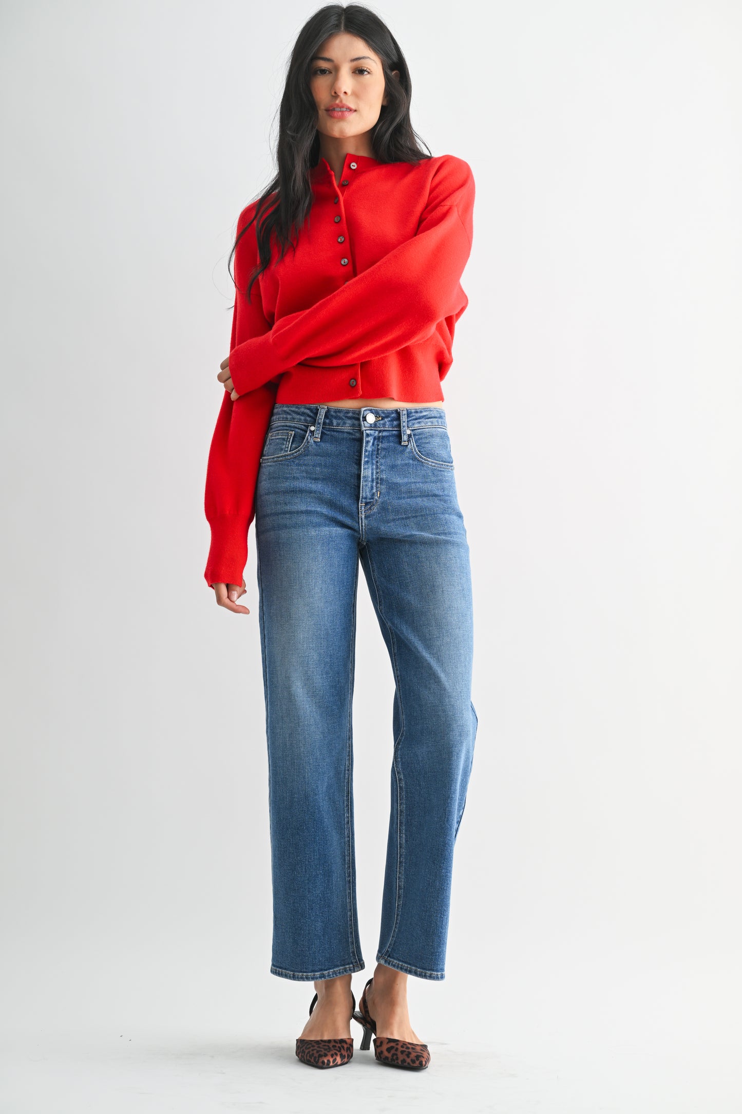 Mid Rise Slim Wide Leg Jean