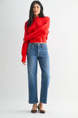 Mid Rise Slim Wide Leg Jean