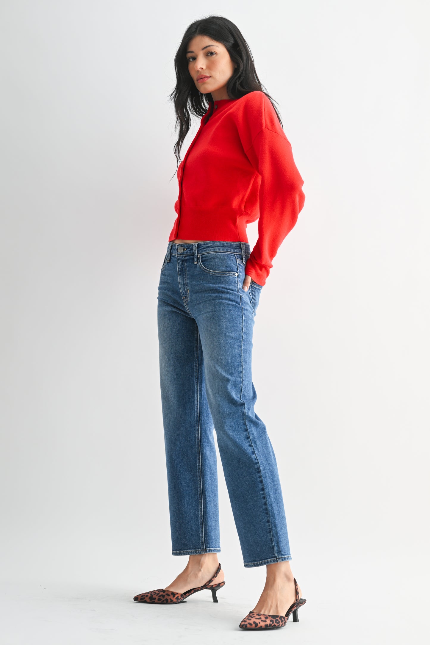 Mid Rise Slim Wide Leg Jean