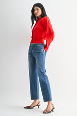 Mid Rise Slim Wide Leg Jean