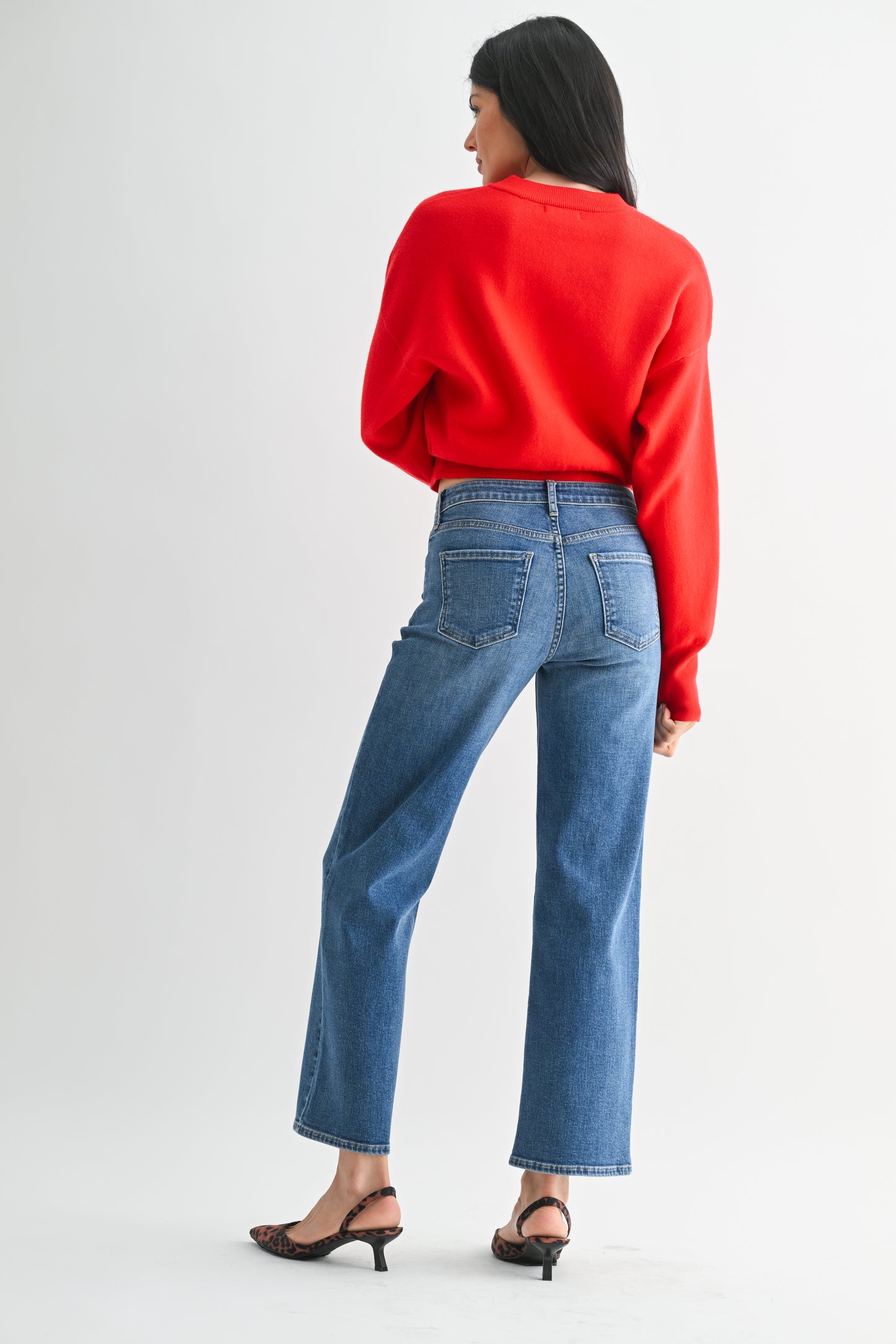 Mid Rise Slim Wide Leg Jean