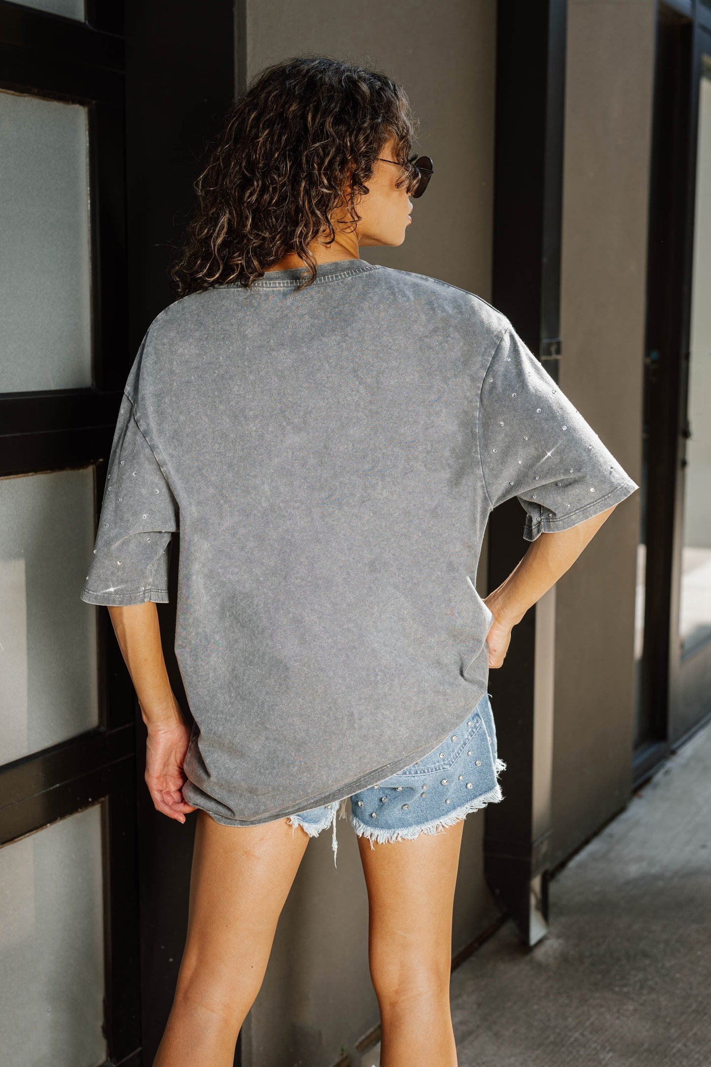 Ohio State Oversized All-Over Rhinestone Short Sleeve Tee