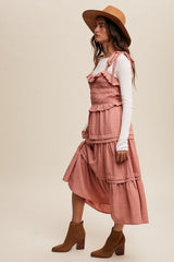 Rosette Tiered Smocked Midi Dress