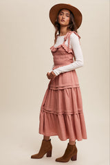 Rosette Tiered Smocked Midi Dress