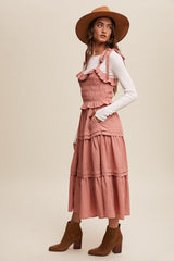 Rosette Tiered Smocked Midi Dress
