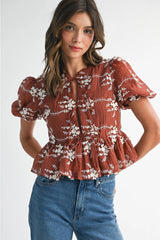 Willa Embroidered Puff Sleeve Blouse