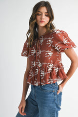 Willa Embroidered Puff Sleeve Blouse
