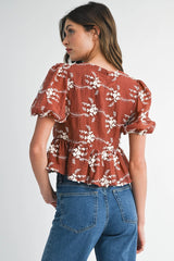 Willa Embroidered Puff Sleeve Blouse