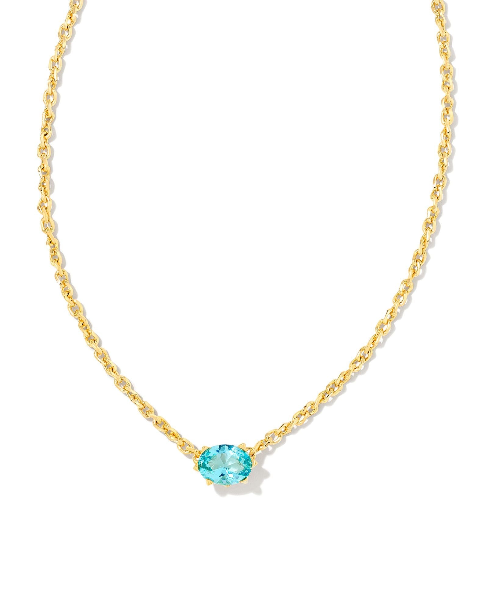 Kendra Scott Cailin Crystal Pendant Necklace In Gold Aqua Crystal.