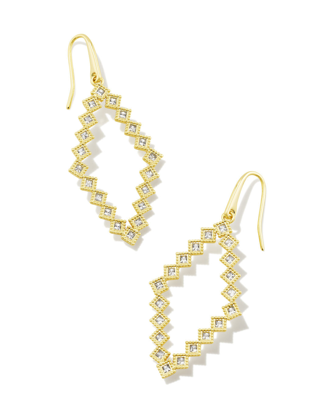 Kinsley Open Frame Earrings Gold White Cz