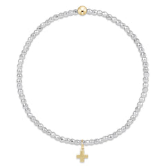 egirl Bright Silver Faceted Hematite 2mm Bead Bracelet - Signature Cross Gold Charm
