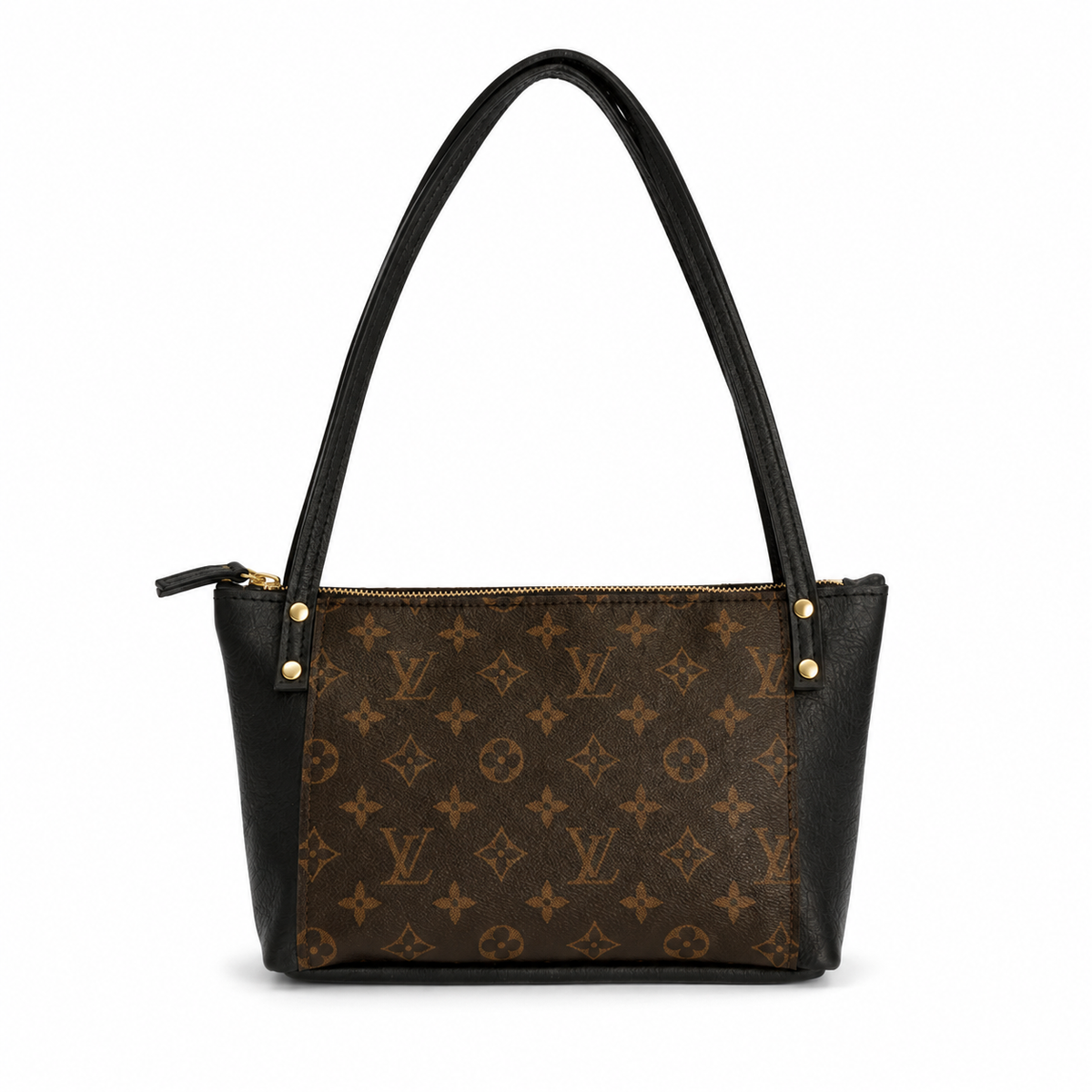 Emma Shoulder Bag - Upcycled Monogram - Black front view