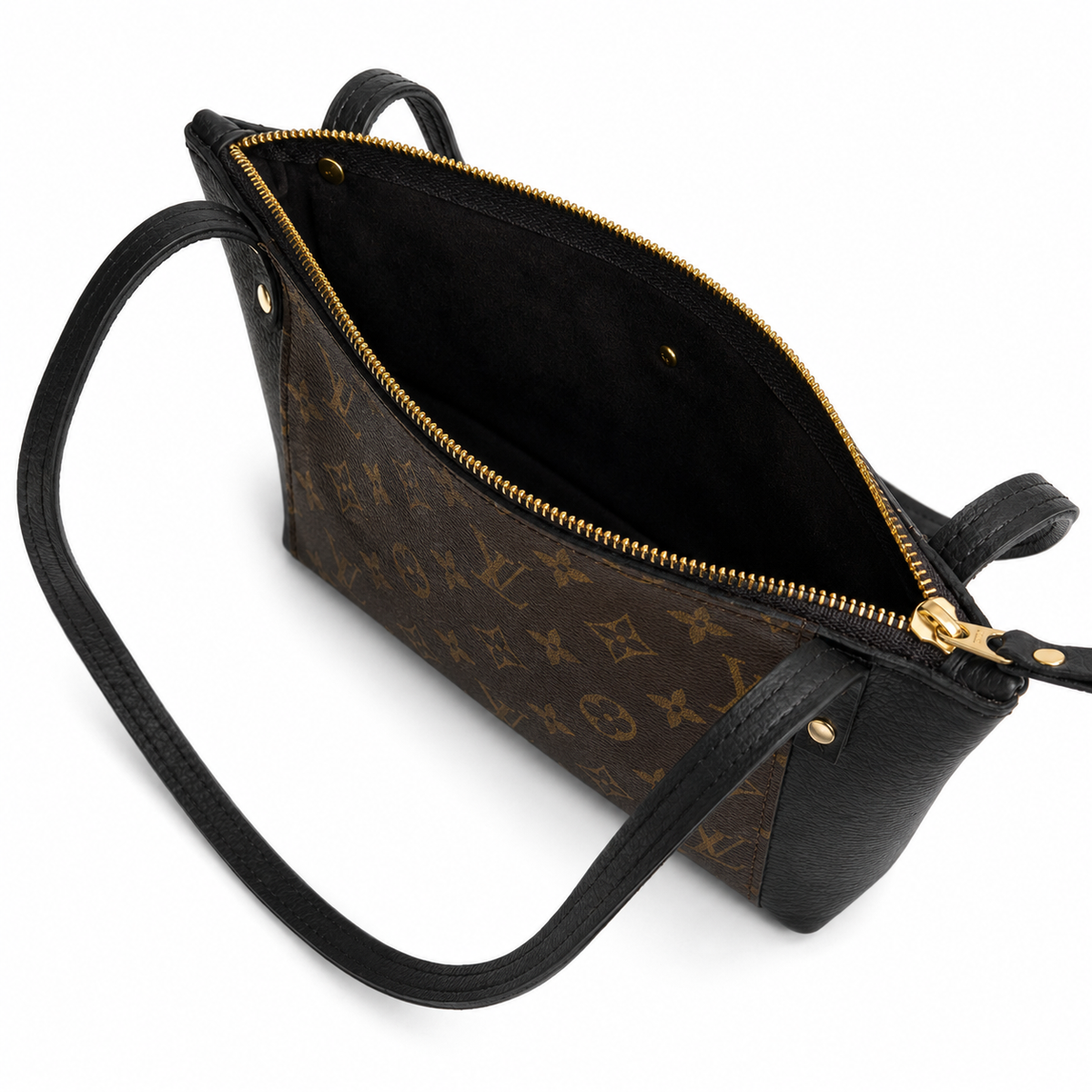 Emma Shoulder Bag - Upcycled Monogram - Black detail view 2