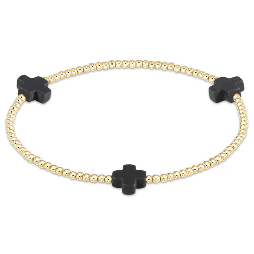 Signature Cross Gold Pattern 2mm Bead Bracelet - Charcoal