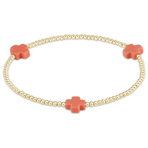 enewton Signature Cross Gold Pattern 2mm Bead Bracelet - Coral.