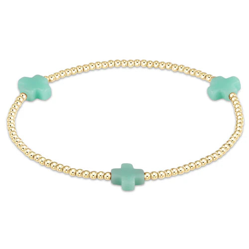 Signature Cross Gold Pattern 2mm Bead Bracelet - Mint