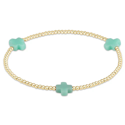 Signature Cross Gold Pattern 2mm Bead Bracelet - Mint