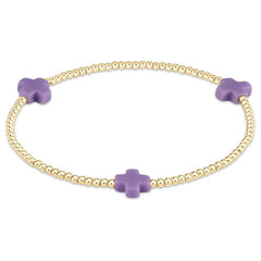 Signature Cross Gold Pattern 2mm Bead Bracelet - Purple