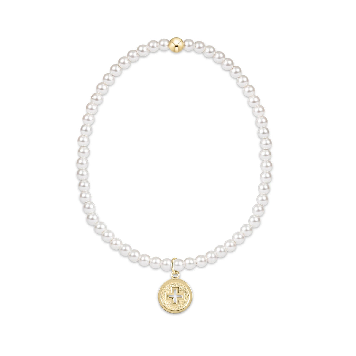 Classic Pearl 3mm Bead Bracelet - Signature Cross Gold Disc