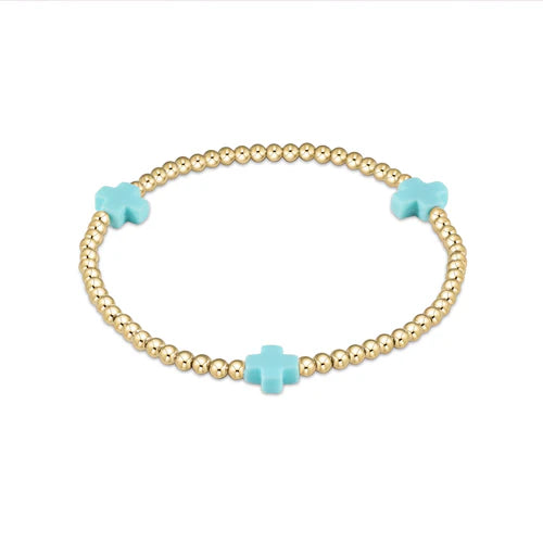 egirl Signature Cross Gold Pattern 3mm Bead Bracelet with Turquoise crosses.