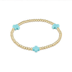 egirl Signature Cross Gold Pattern 3mm Bead Bracelet with Turquoise crosses.
