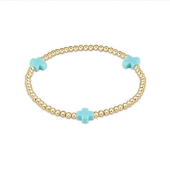 egirl Signature Cross Gold Pattern 3mm Bead Bracelet with Turquoise crosses.