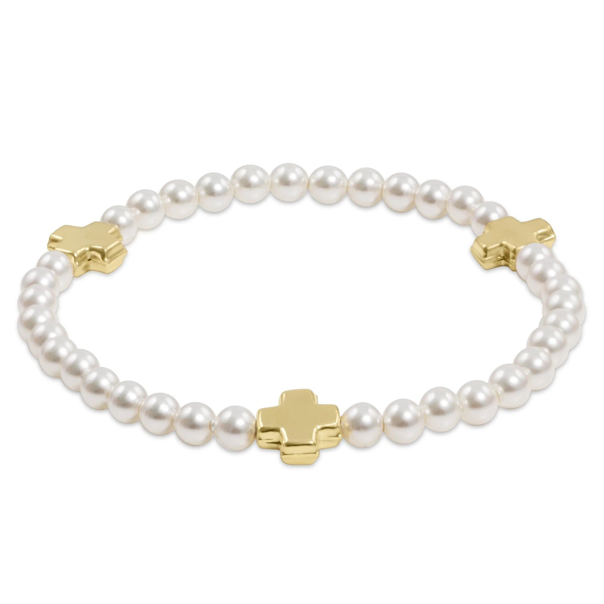 Signature Cross Pearl Pattern 4mm Bead Bracelet
