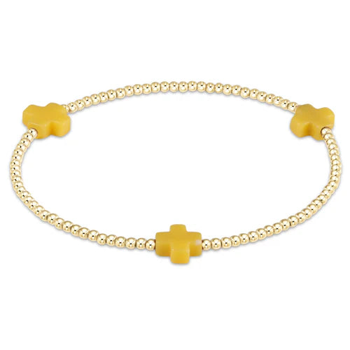 enewton Signature Cross Small Gold Pattern 2mm Bead Bracelet in canary.