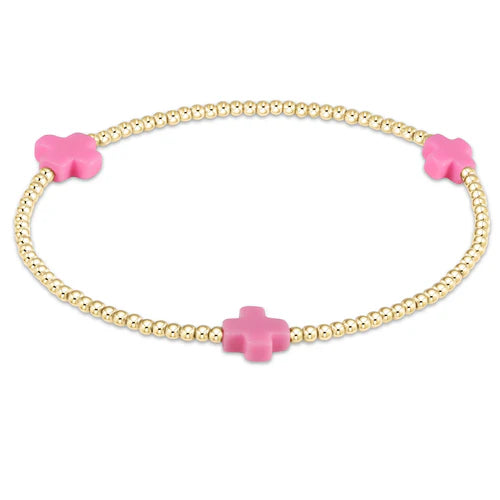 enewton Signature Cross Small Gold Pattern 2mm Bead Bracelet in Bright Pink.