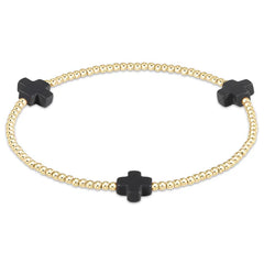 enewton Signature Cross Small Gold Pattern 2mm Bead Bracelet in charcoal.