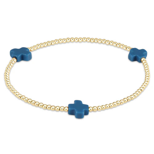 enewton Signature Cross Small Gold Pattern 2mm Bead Bracelet in cobalt.