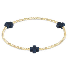 enewton Signature Cross Small Gold Pattern 2mm Bead Bracelet in navy.