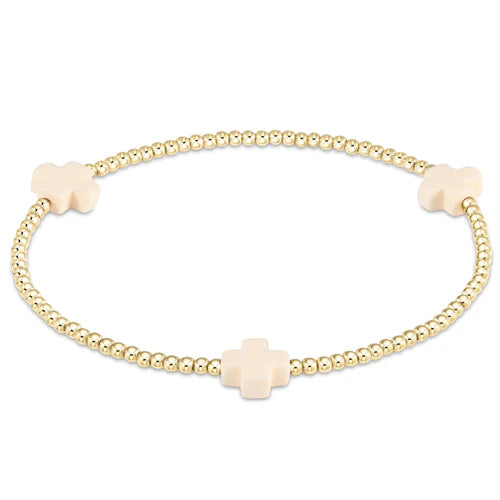 enewton Signature Cross Small Gold Pattern 2mm Bead Bracelet in Bright off-white.