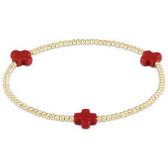 enewton Signature Cross Small Gold Pattern 2mm Bead Bracelet in red.